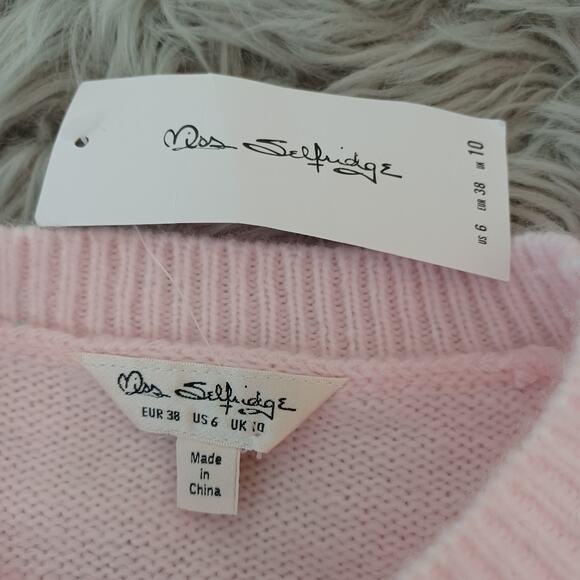 Miss Selfridge Pink Knit Frill Cute Bodycon Dress 6 - Picture 6 of 10